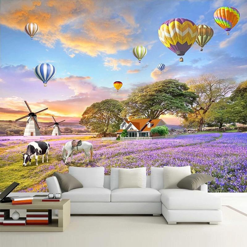 Изображение товара: Пользовательские самоклеющиеся Настенные обои для спальни пасторальный цветок кермек 3D пейзаж фреска обои для стен