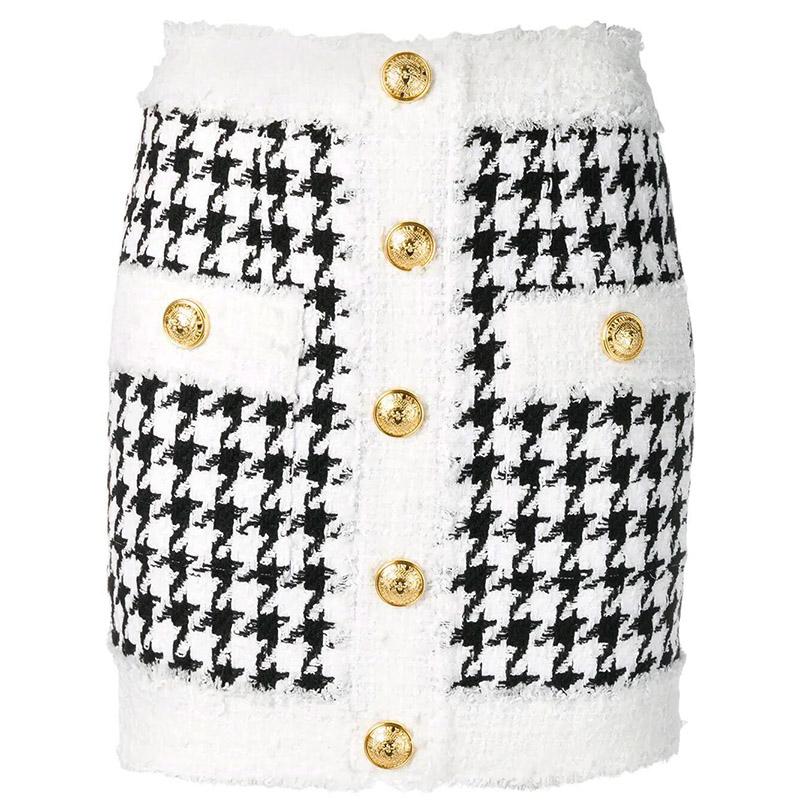 Изображение товара: Женская твидовая мини-юбка, юбка из твида с бахромой, пуговицами в виде льва, в стиле барокко, Осень-зима 2022