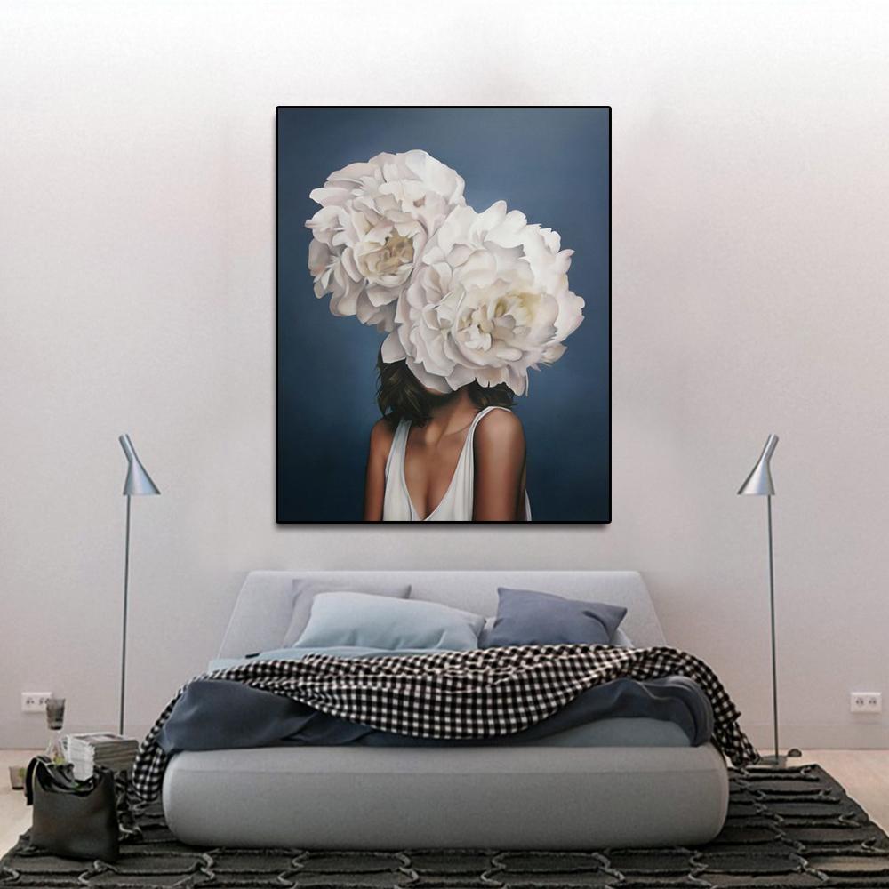 Изображение товара: Абстрактный пион цветы девушка Северный плакат перо стены искусства напечатанная Картина на холсте картины на стену в стиле модерн для гостиной без рамы