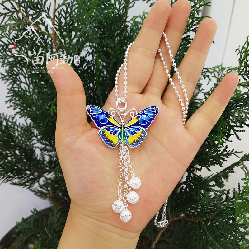 Изображение товара: Серебряное матовое перегородчатое ожерелье с бабочкой, ажурное серебряное ожерелье, Танабата, подарок, бесплатная доставка
