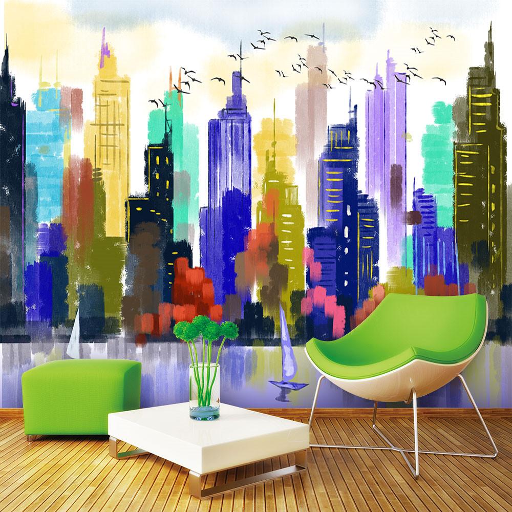 Изображение товара: Пользовательские 3d обои модный абстрактный городской фон с изображением зданий настенные серии-высококачественный водонепроницаемый материал