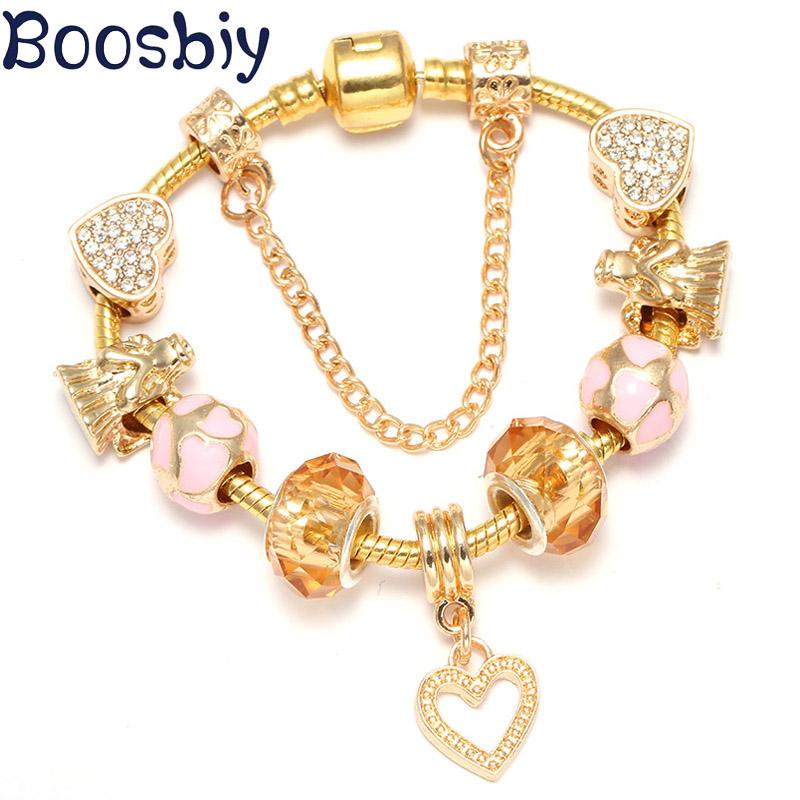 Изображение товара: Boosbiy, европейский стиль, хрустальные бусины в форме сердца, очаровательные браслеты, сделай сам, модный бренд, браслеты для женщин, хорошее ювелирное изделие, подарок