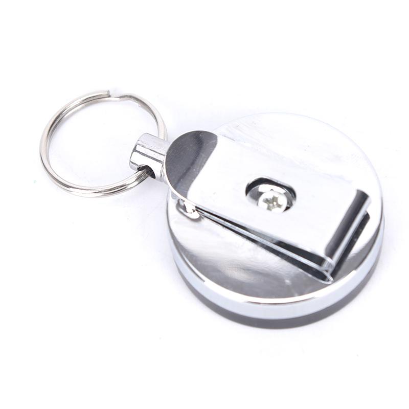 Изображение товара: Уникальная серебристая металлическая Выдвижная цепочка для ключей, катушка для удостоверения личности, ремешок, имя, ярлык, держатель для карт, катушка, зажим для ремня