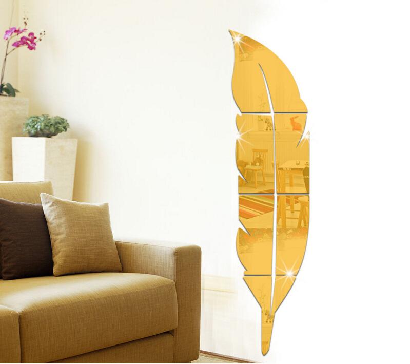 Изображение товара: 6 шт. зеркальная Настенная Наклейка с перьями, Настенная Наклейка для гостиной, дивана, настенное украшение, креативная Настенная Наклейка