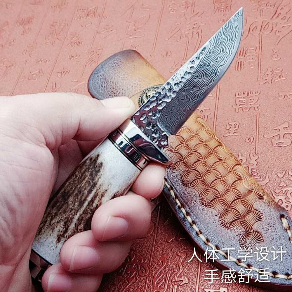 Изображение товара: Мини ручной работы фиксированный дамасский клинок нож для выживания тактический охотничьи походные Ножи EDC ручные инструменты кухонные принадлежности