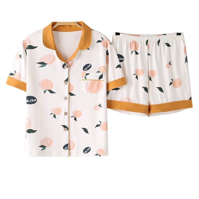 Изображение товара: Женские Новые летние пижамы, женские хлопковые шорты с коротким рукавом, кардиган, корейские удобные тонкие пижамные комплекты из двух предметов, пижамный комплект