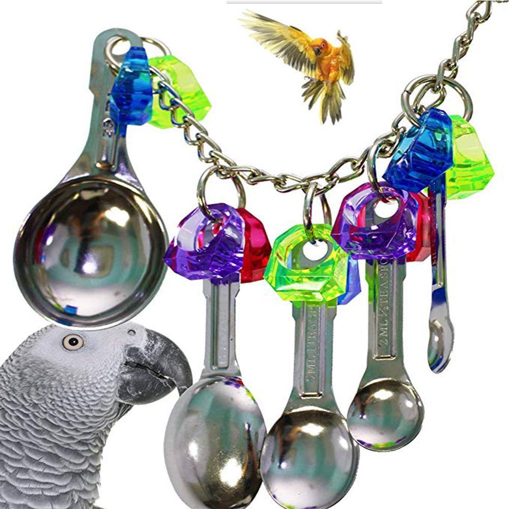 Изображение товара: Забавная жевательная игрушка в виде птиц, 2 шт., игрушка-попугай, спортивная обувь и металлическая ложка на веревке, звуковая игрушка, аксессуары для птиц
