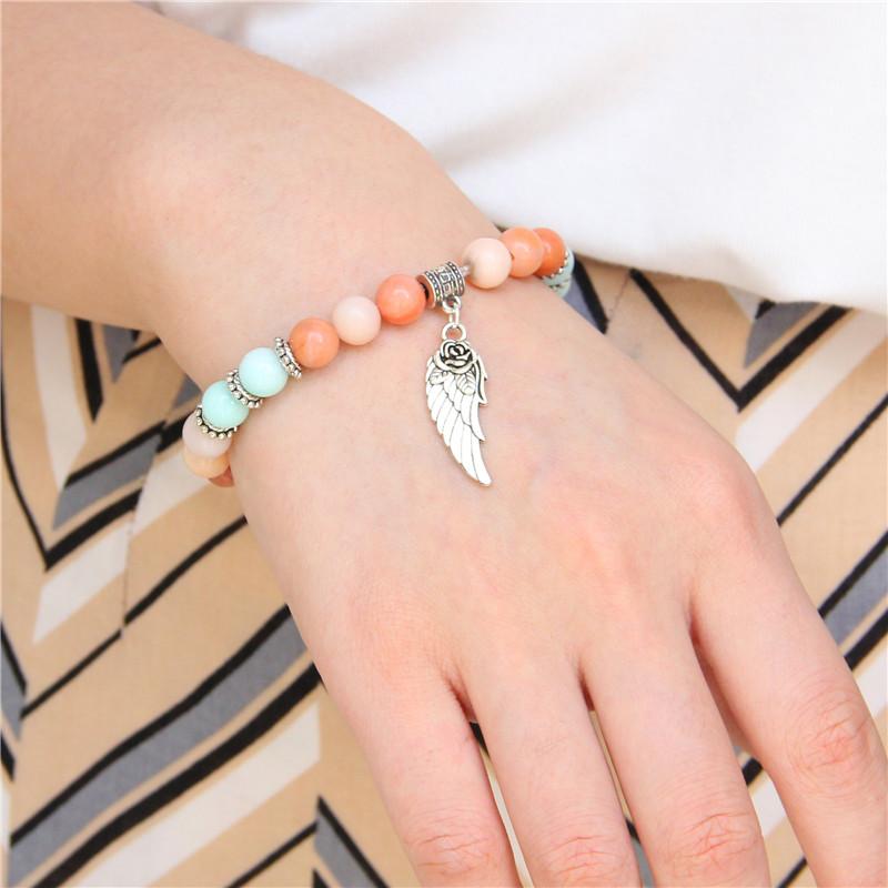 Изображение товара: Шарм-браслет с крыльями ангела, женский браслет из натуральных разноцветных полудрагоценных бусин, великолепный ручной работы Браслет Дружбы бижутерия