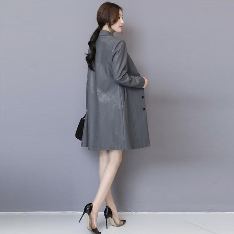 Изображение товара: Женский кожаный тренчкот UHYTGF, весна 2019, женские кожаные тренчкоты, корейский модный элегантный тренчкот X328