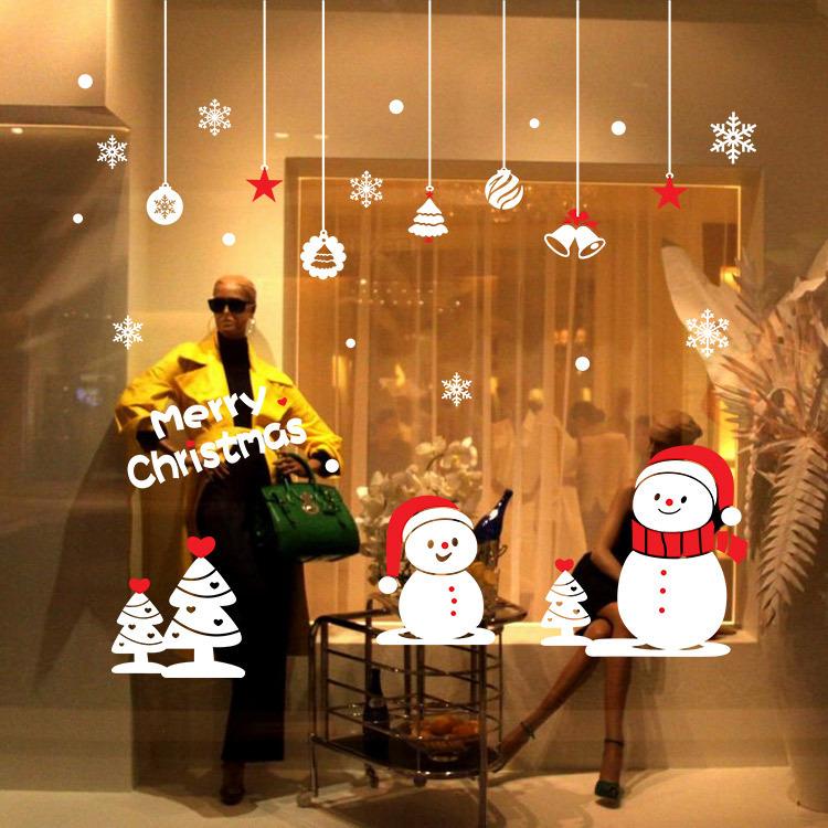 Изображение товара: Зеленая Рождественская наклейка Снеговик стикер на стену Стекло окно Спальня украшение наклейки на стену