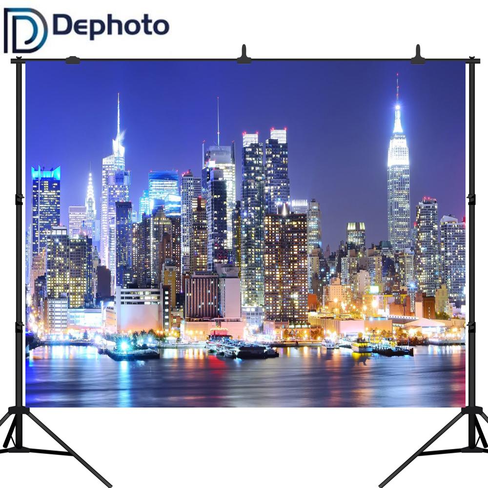 Изображение товара: Dephoto Нью-Йорк Манхэттен ночная сцена небоскреб городской светильник фон для фотосъемки виниловый Фотофон студийный реквизит