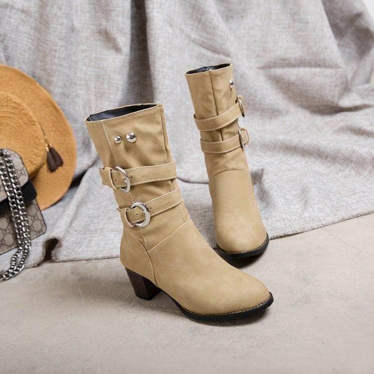 Изображение товара: Женские ботинки больших размеров 9, 10, 17, женская обувь, женские ботинки, толстые ботинки с круглым носком и металлическим рукавом с отделкой