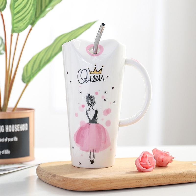Изображение товара: Кружка с рисунком в Корейском стиле с розовой девушкой, кружка для кофе, креативная кружка для чая, чашка для дома и офиса, уникальные подарки