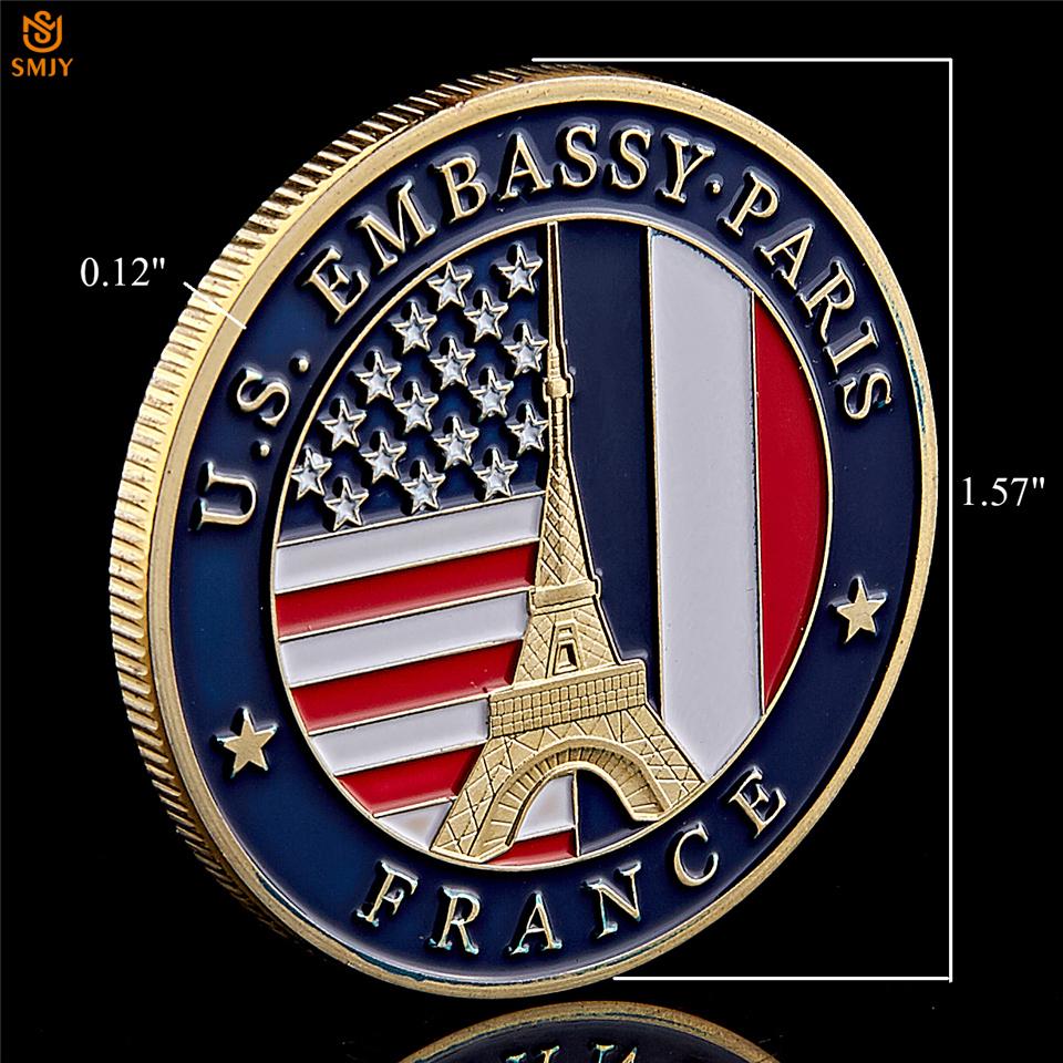 Изображение товара: Государственное управление США, золотая монета, башня посольства Франции, металлическая памятная монета с держателем PCCB