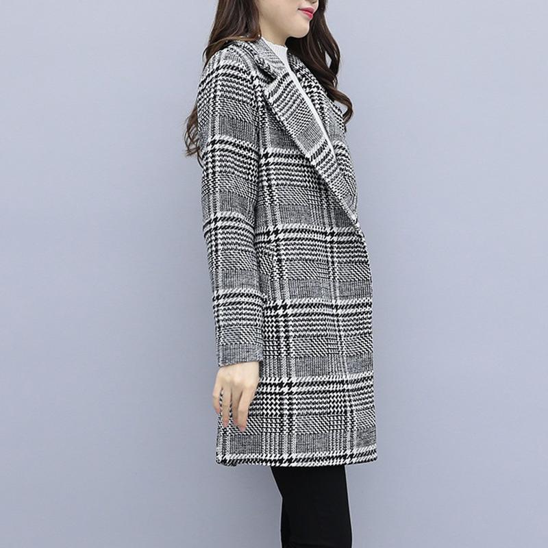 Изображение товара: Женское шерстяное пальто, повседневное приталенное пальто средней длины, с воротником в клетку, из смешанной шерсти, на осень и зиму, AA15, 2021