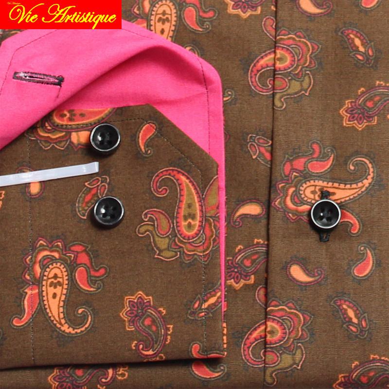 Изображение товара: Мужская деловая рубашка, выполненная на заказ, цвет кофе, Пейсли, цветок, 2019