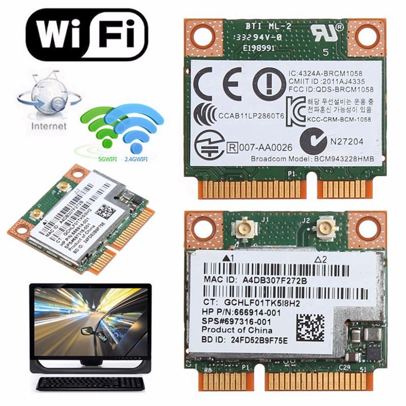 Изображение товара: Двухдиапазонная беспроводная карта 2,4 + 5G 300M 802.11A/B/G/N Wifi Bluetooth 4.0 Half Mini Pci-E для Hp Bcm943228Hmb Sps 718451-001