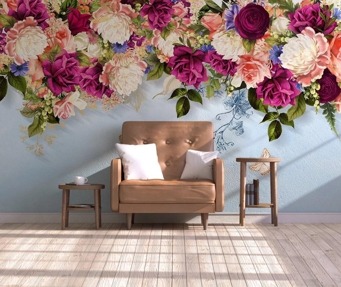 Изображение товара: Настенная бумага с цветами и бабочками, настенная фотобумага, s декор для стен, холст с цветами, контактная бумага для улучшения дома, настенная Обложка