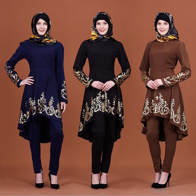 Изображение товара: Мусульманские женские топы, блузка с принтом, платье-рубашка, асимметричное длинное платье, абайя, Jubah, Рамадан, Арабская Кафтан Дубай, мусульманская одежда