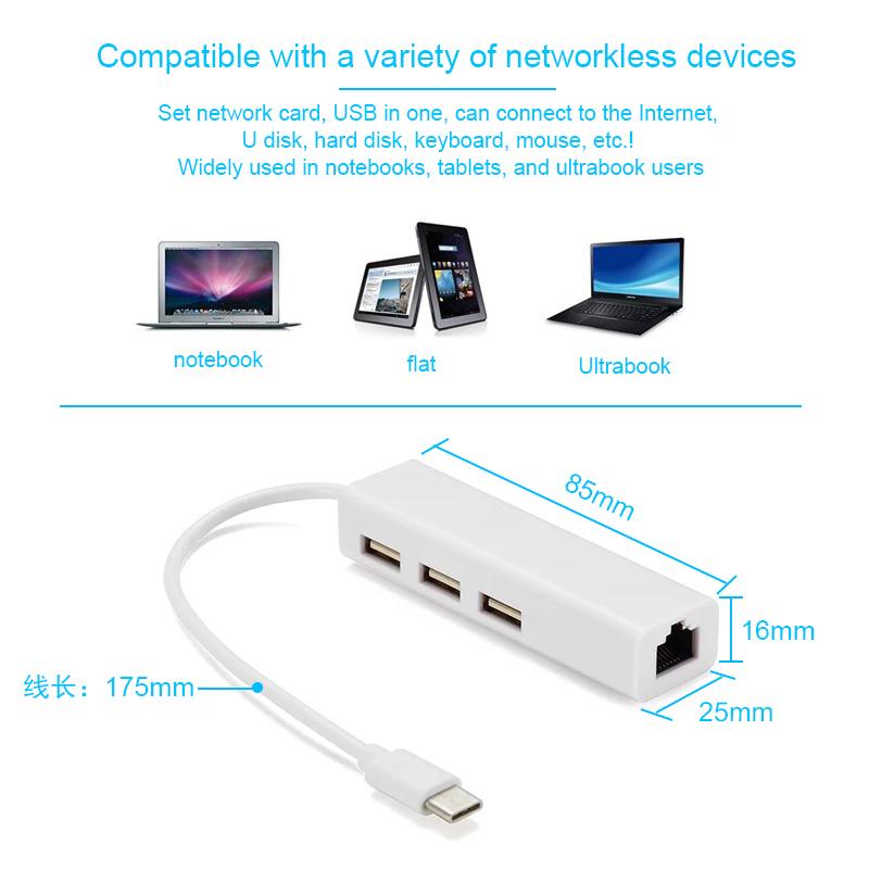 Изображение товара: Внешняя Проводная сетевая карта-адаптер Basix USB C Ethernet RJ45 Lan для MacBook Windows 7/8/10 10/100 Мбит/с