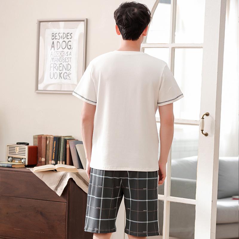Изображение товара: Мужские летние хлопковые новые пижамы корейские простые шорты с короткими рукавами natura Тонкая Повседневная мужская пижама Мужская пижама набор мужских пижам