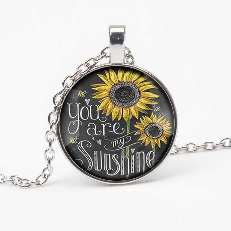 Изображение товара: Модное винтажное ожерелье из подсолнечника You are my sunshine, очаровательное стеклянное ожерелье с подвеской, подарок для женщин