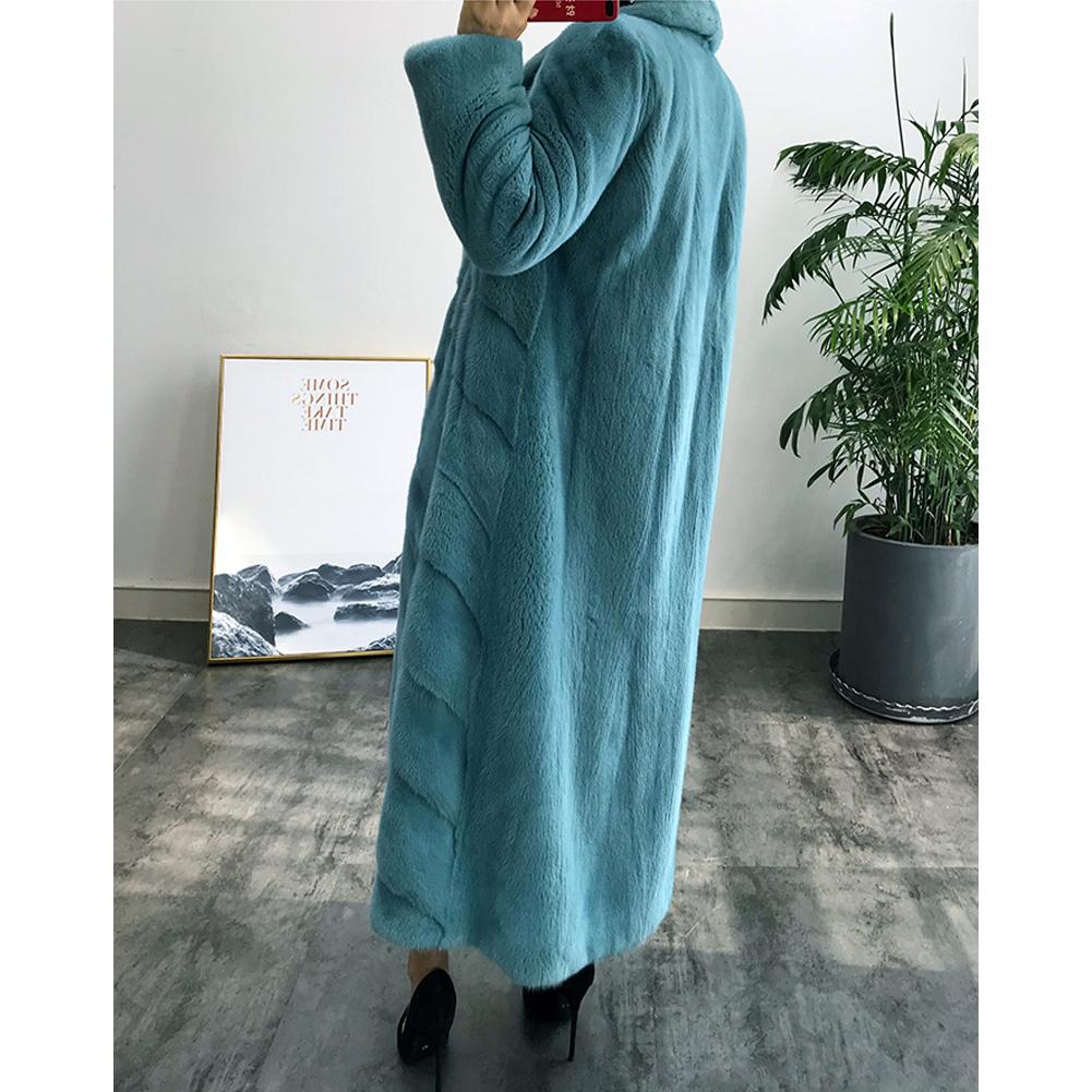 Изображение товара: Женская Шуба из натурального меха норки, длинная свободная синяя шуба из меха норки, зима 2019