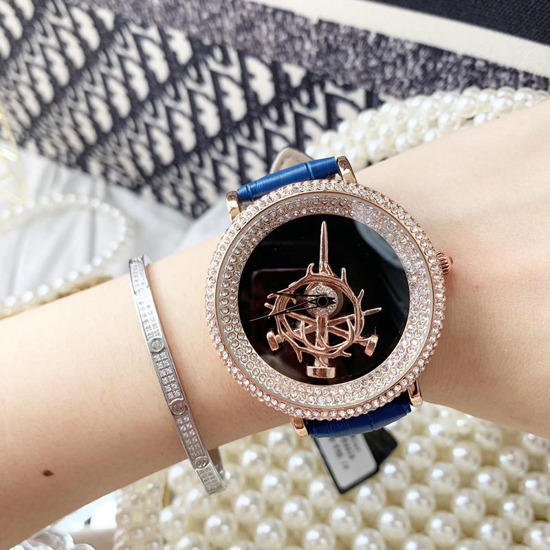 Изображение товара: Дизайнерские новые часы с мечом на удачу для женщин, большие размеры, полностью кристаллы платья, часы, вращающиеся наручные часы, водонепроницаемые часы Montre