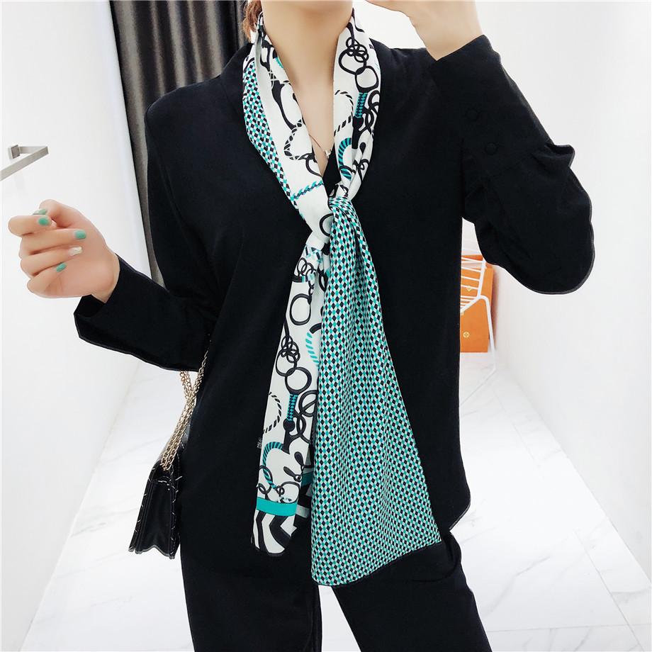 Изображение товара: Роскошный брендовый двухслойный клетчатый шарф, Женский дизайнерский ремень, цепочка, модный шейный платок, шелковые шарфы для дам, головной платок