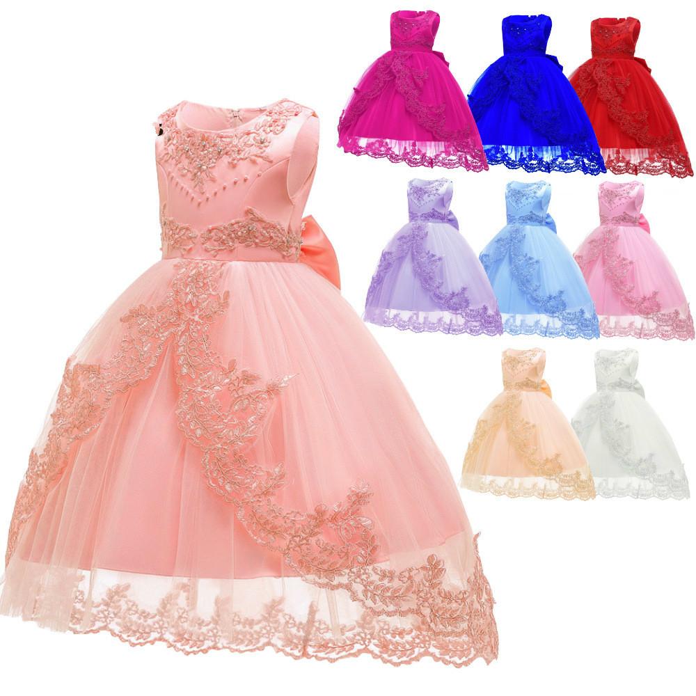 Изображение товара: BacklakeGirls/Новинка 2020 г.; стильное детское розовое платье принцессы из органзы с цветочным узором для девочек; платья без рукавов с аппликацией и бантом для свадебной вечеринки