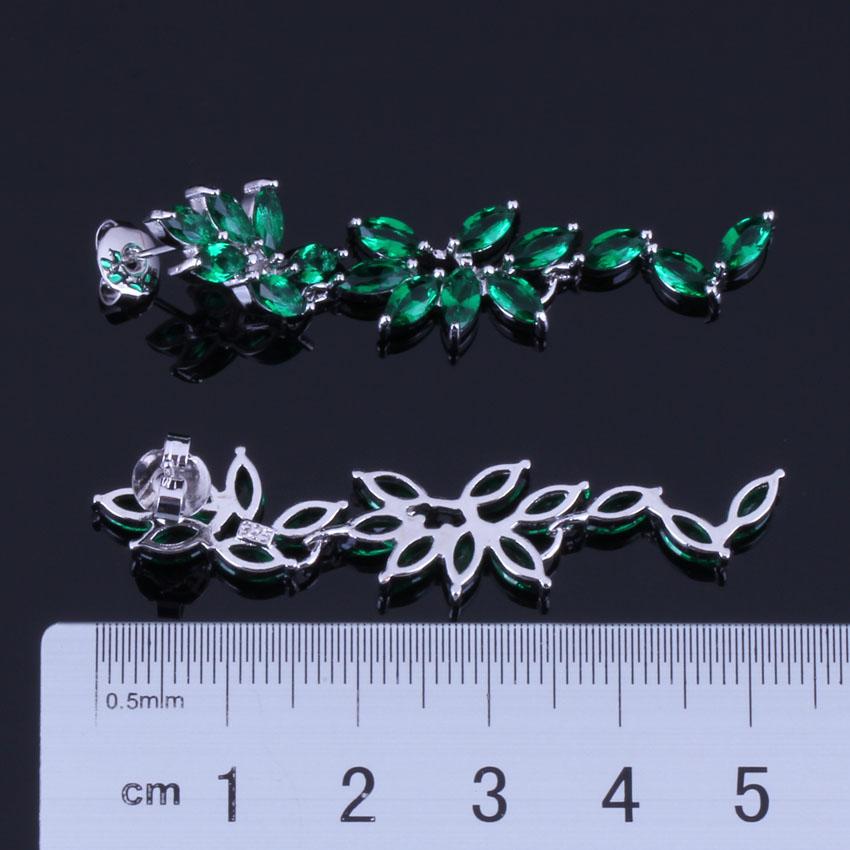 Изображение товара: Длинные серьги-подвески с зеленым кубическим цирконием, покрытые серебром, V0341