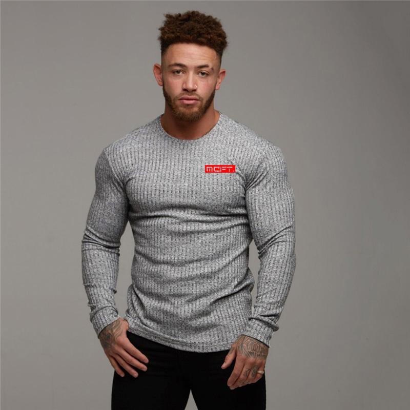 Изображение товара: Muscleguys 2021, Осенний пуловер, свитер для мужчин, брендовый вязаный свитер с длинным рукавом и круглым вырезом, модная одежда для фитнеса, мужской свитер
