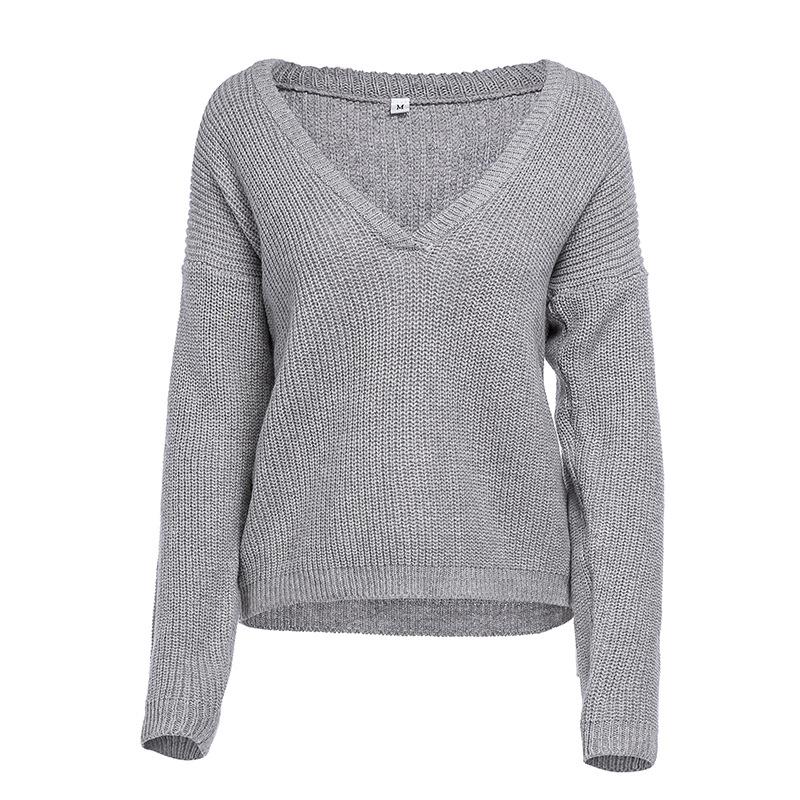 Изображение товара: Пушистый свитер в рубчик с глубоким V-образным вырезом, пуловер, женские вязаные однотонные Джемперы оверсайз с открытыми плечами, женский свитер
