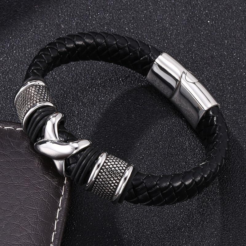 Изображение товара: Мужской плетеный кожаный браслет в стиле панк, из нержавеющей стали