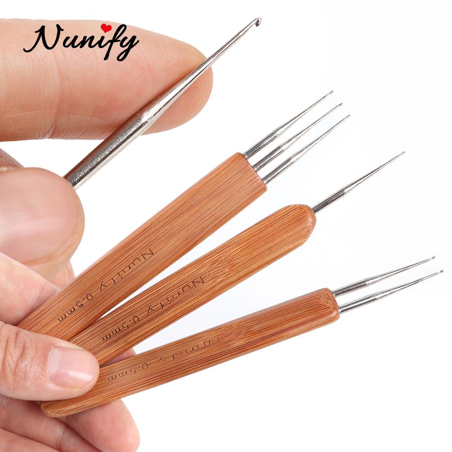 Изображение товара: Крючок для вязания Nunify, бамбуковый дреды, инструмент (1 крючок, 2 крючка, 3 крючка), иглы с деревянной ручкой для наращивания волос