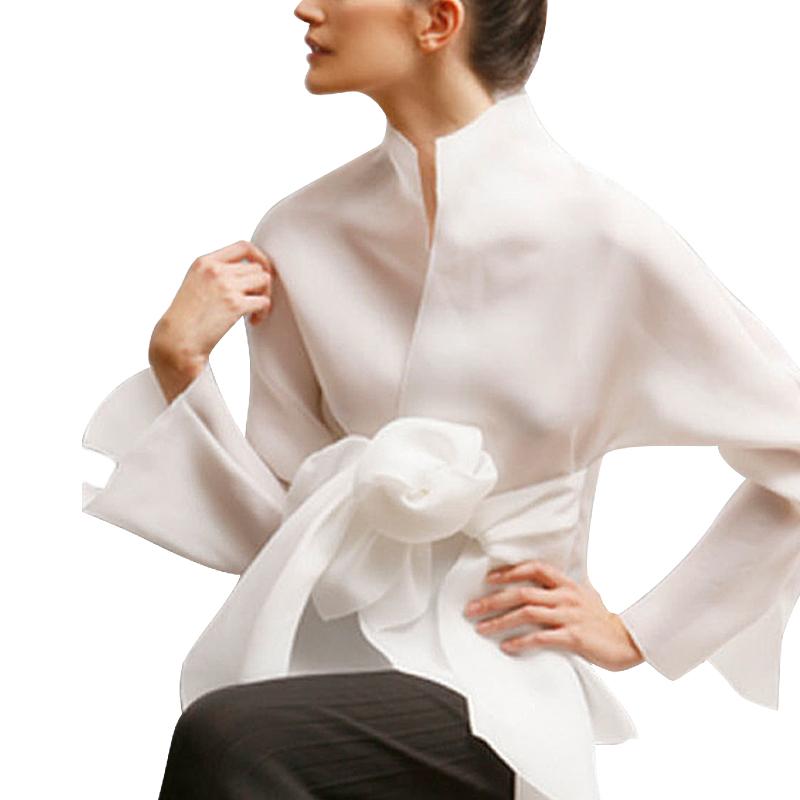 Изображение товара: Женские шелковые рубашки Ogen, рубашки с длинным рукавом 2019, высококачественные рубашки с бантом на заказ для женщин, белая и бежевая блузка