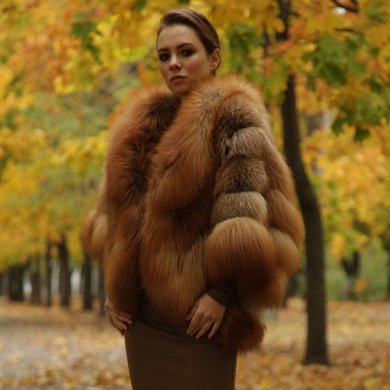 Изображение товара: 2022 женское натуральное красное пальто из лисьего меха, зимние роскошные оптовые продажи, толстые куртки из лисьего меха, пончо с рукавами «летучая мышь», женские пальто из натурального меха