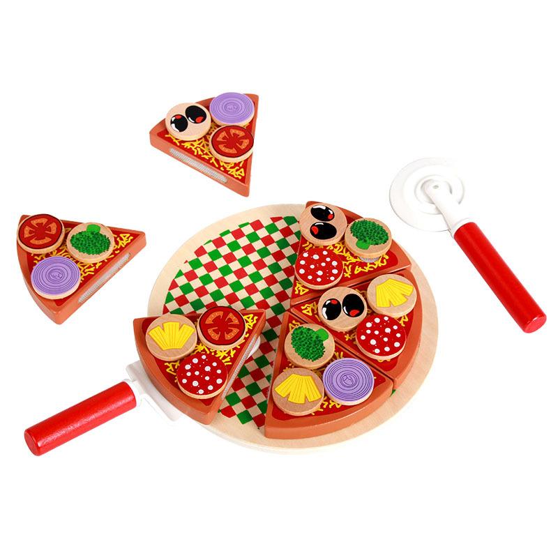 Изображение товара: Деревянная игрушка для кухни, мини-еда, деревянная игрушка для еды, Реалистичная резка овощей, игрушка для пиццы, Реалистичная детская игрушка для прентенда, набор игрушек для еды