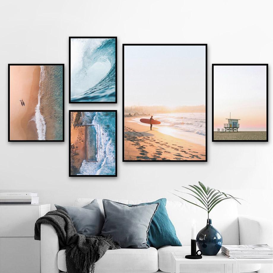 Изображение товара: Современный постер для украшения дома, синее море, волна, Пляжный Пейзаж, настенное искусство, холст, живопись, скандинавский стиль, для гостиной