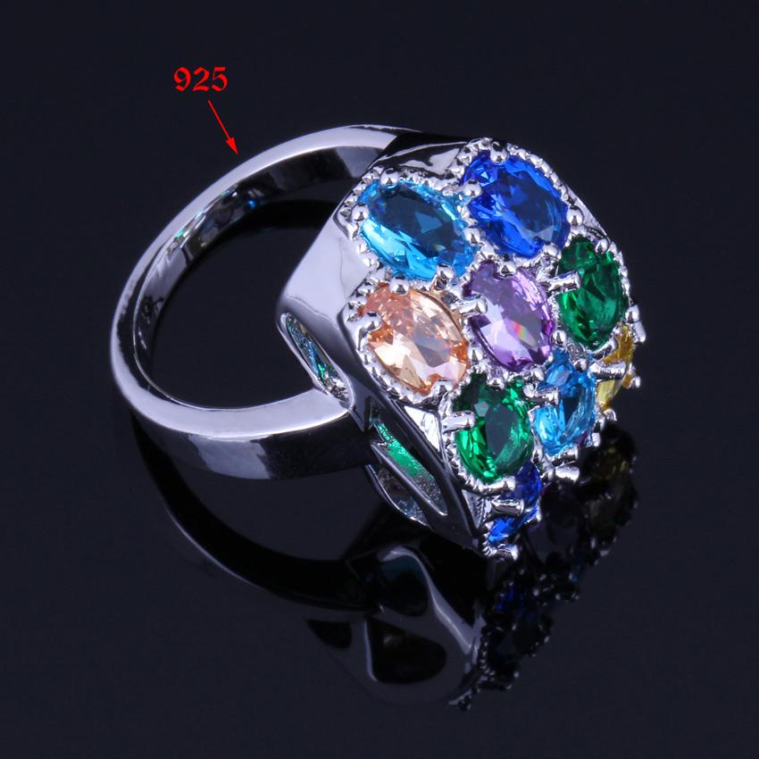 Изображение товара: Изумительный многодрагоценный Камень Многоцветный кубический цирконий Посеребренные Ювелирные наборы серьги подвеска цепь кольцо V0249