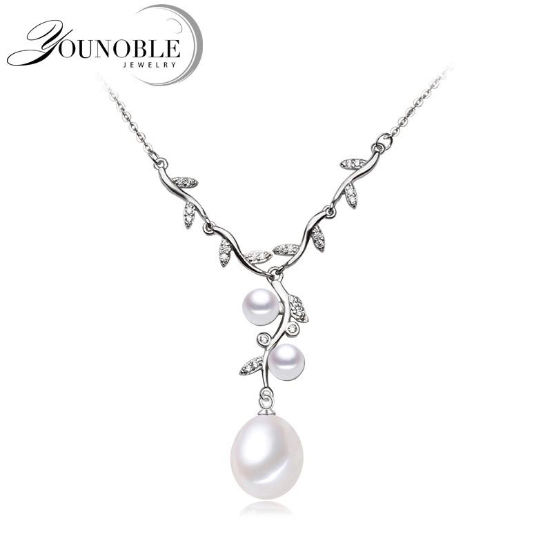 Изображение товара: Ожерелье из настоящего стерлингового серебра 925 пробы для женщин, свадебное ожерелье из белого натурального жемчуга, подарок на день рождения для девушки