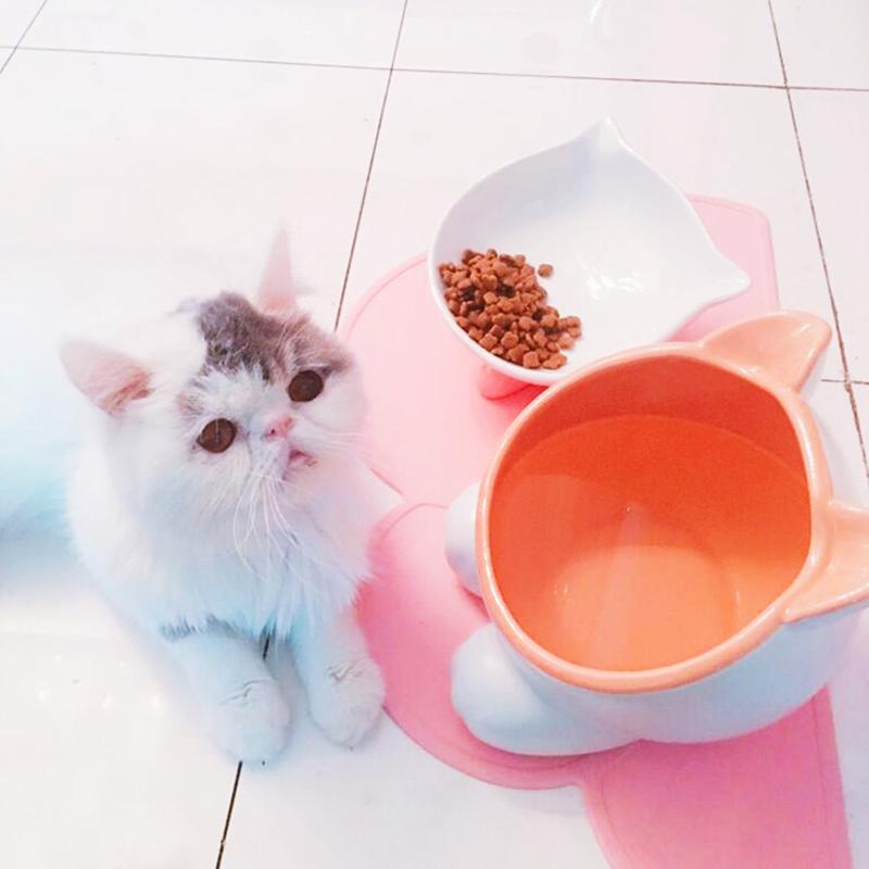 Изображение товара: Новая наклонная поднятая керамическая миска для домашних животных милая миска для кормления кошек и маленьких собак