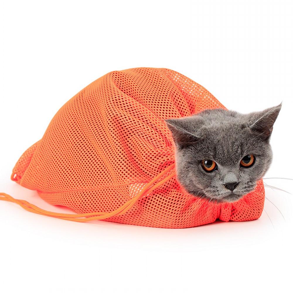 Изображение товара: Сетчатые мешки для стирки кошек регулируемые многофункциональные мешки для стрижки когтей домашних животных очищающие мешки для предотвращения царапин сумка для груминга кошек
