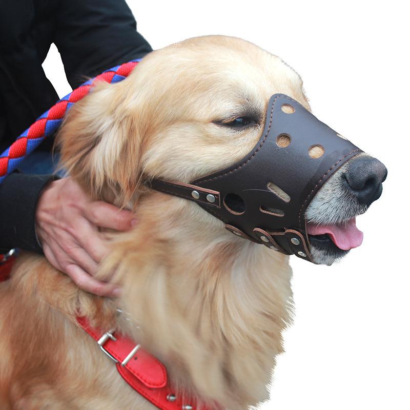 Изображение товара: Регулируемая сетка для защиты от укусов собак, сетчатые чехлы, защита от лая для собак, защитная маска от укусов, кожаный ошейник для собак, товары для домашних животных