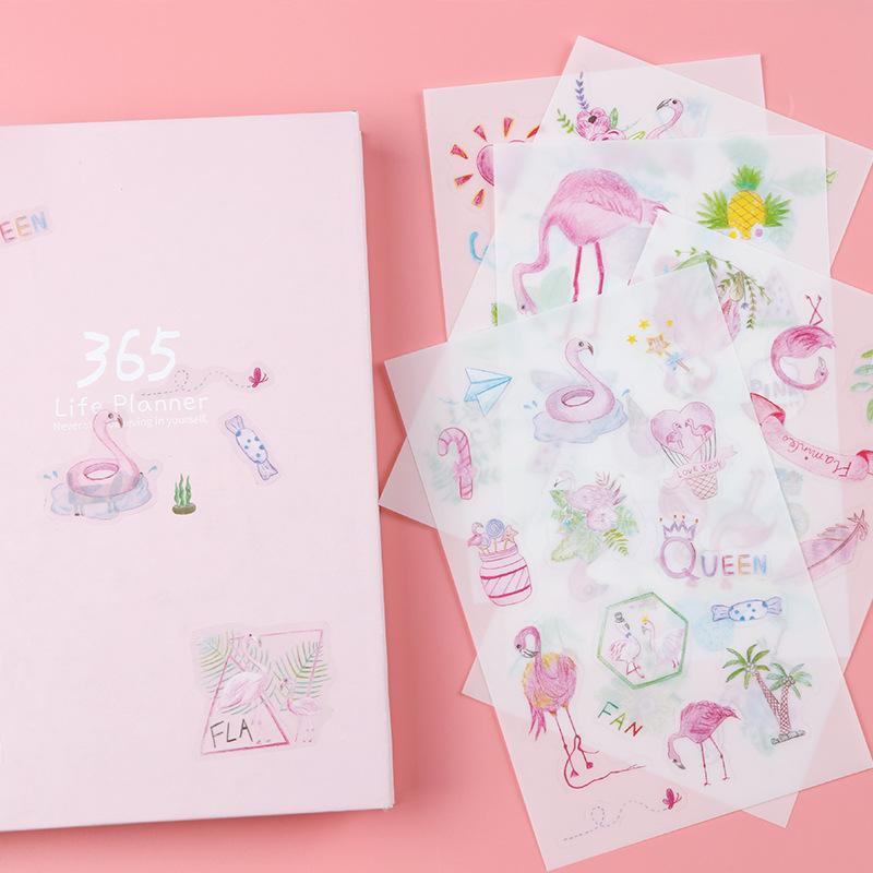 Изображение товара: Декоративные наклейки из ПВХ, с изображением розовых фламинго, для скрапбукинга, этикетка шт./упак., 6, канцелярские наклейки для дневника, альбома