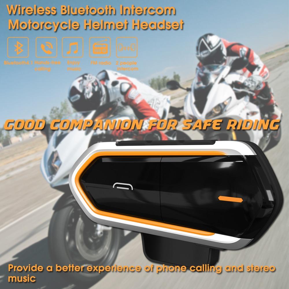 Изображение товара: Гарнитура для мотоциклетного шлема, беспроводное переговорное устройство Bluetooth, водонепроницаемая гарнитура с FM-радио, наушники с микрофоном для мотоциклистов
