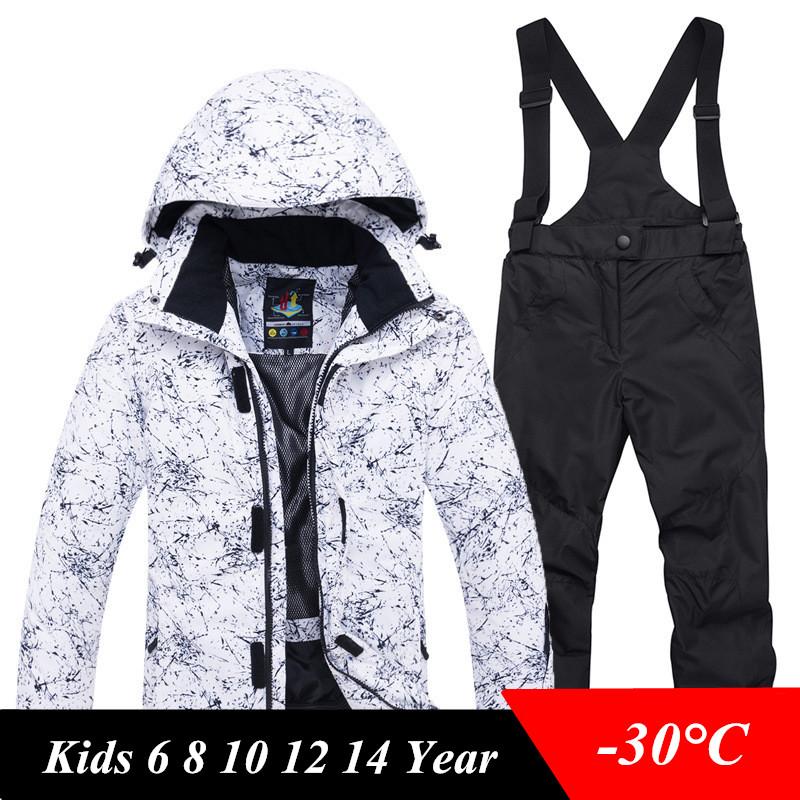 Изображение товара: Детский Зимний лыжный костюм, водонепроницаемая ветрозащитная детская Лыжная куртка и штаны, комплект для мальчиков и девочек, одежда для сноуборда 6, 8, 10, 12, 14