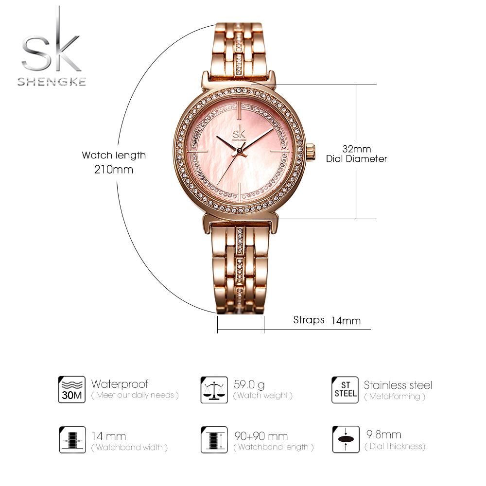 Изображение товара: SK женские наручные часы из нержавеющей стали, розовое золото, модные женские наручные часы SHENGKE из натуральной швабры, кварцевые часы, женские роскошные часы