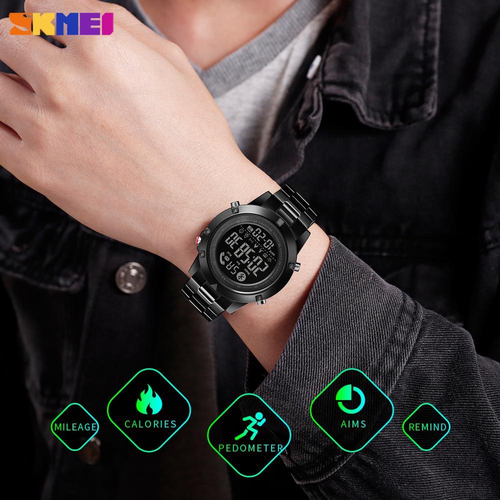 Изображение товара: Смарт-часы SKMEI мужские с Bluetooth, цифровые наручные часы с шагомером, пульсометром и монитором сна