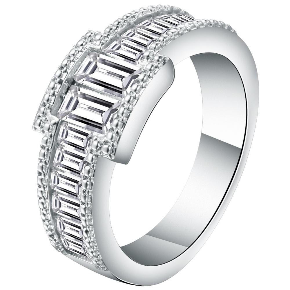 Изображение товара: UFOORO White Cubic Zirconia Wedding Bands Ring Classic Silver Pave Finger Ring For Women Men Wedding Anniverstay Jewelry